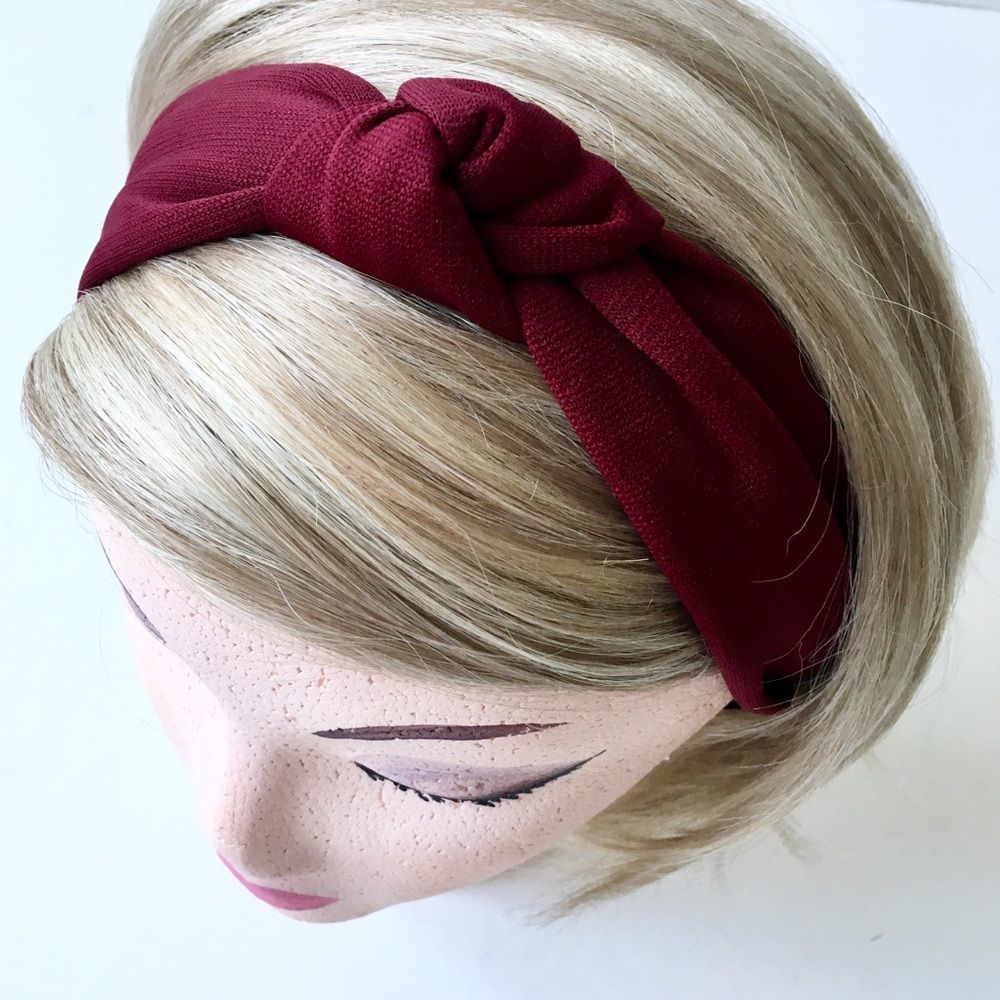 Burgundy Ribbed Fabric Headband,  Center Knot NWT